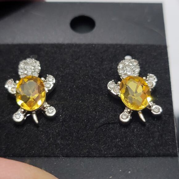 Turtle Stud Yellow Crystal Earrings for Women - Picture 4 of 8